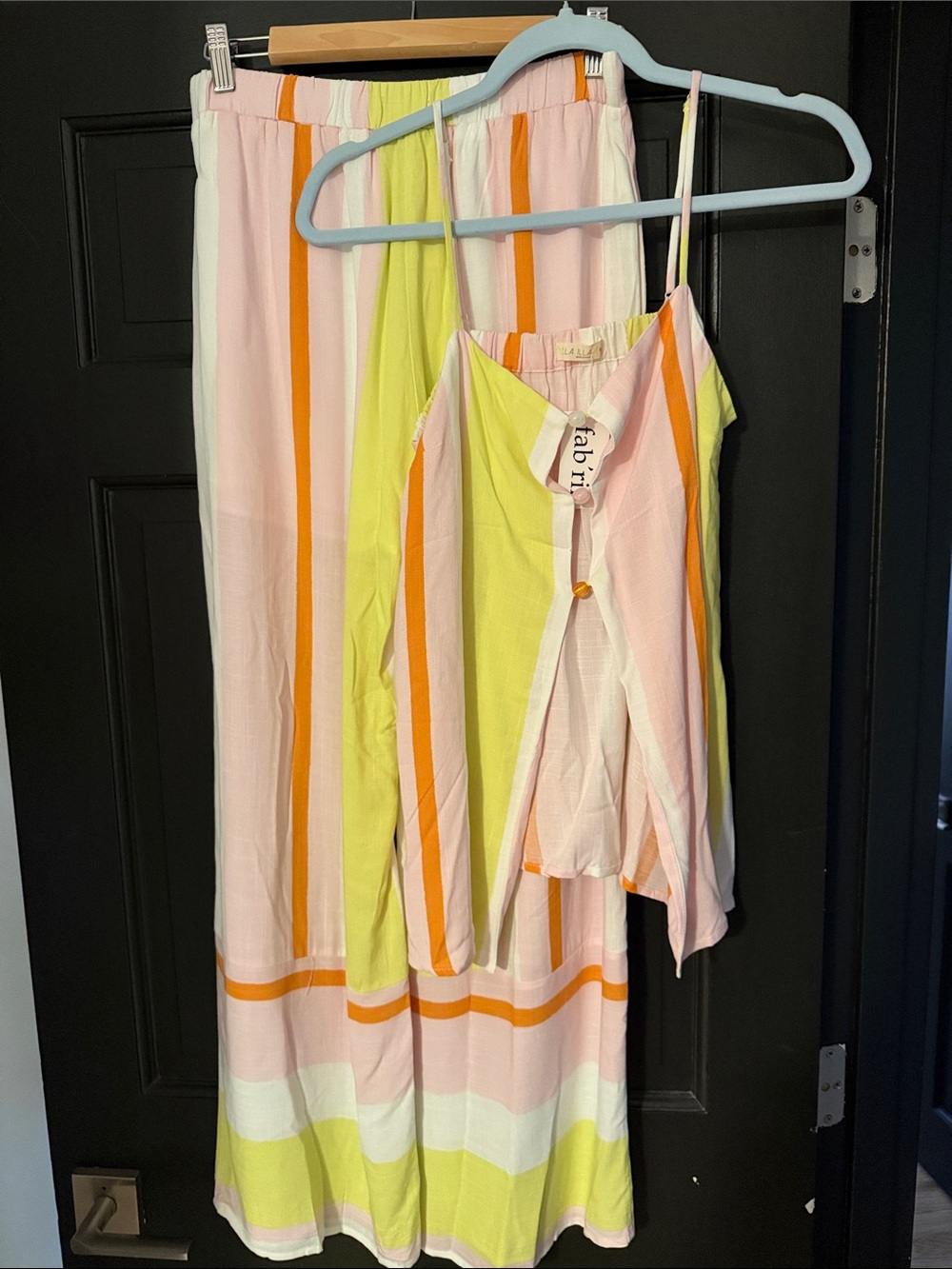 ILLA ILLA x Fabrik NWT Pink Yellow Stripe Tank & Wide Leg Pants Set